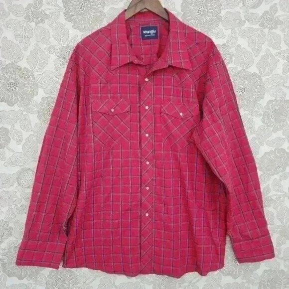 Vtg Wrangler Pearl Snap Men's Shirt XXL Button down Long sleeve Plaid - Picture 1 of 9